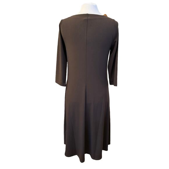 Chico’s Chocolate Brown Stretch Knit Midi Dress V-Neck 3/4 Sleeve Travel Women’s - Picture 12 of 12